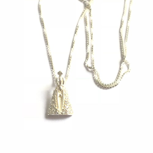  Pingente Ns. Sn. Aparecida + Corrente 45cmt  Prata e Zirconias Brancas